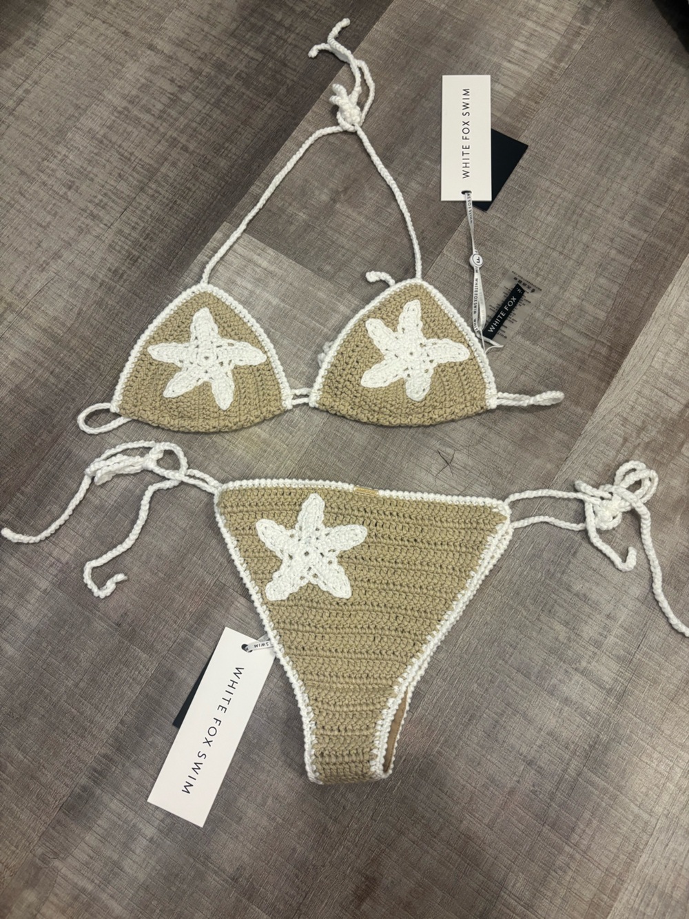 NWT White Fox Boutique Beige Crochet Bikini